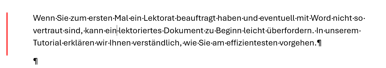 Roter Balken, die Änderungen sind ausgeblendet